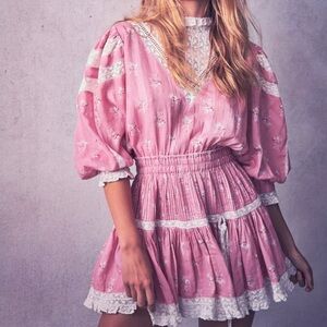 LoveShackFancy Viola Dress in Pink Jam